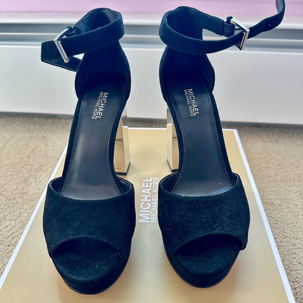 Michael Kors Black Heels with Silver Block - Picture 7 of 9